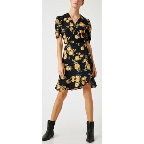 V Neck Short Sleeve Floral Pattern Dress new season women casual chic fashion style
