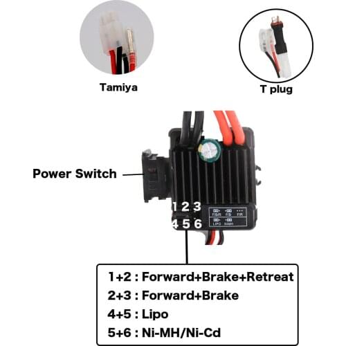 Wp1060 Brushed ESC 60A 2-3S LiPo Waterproof Electric Speed Controller for RC 1/10th Touring Cars Buggies Trucks Rock Crawlers