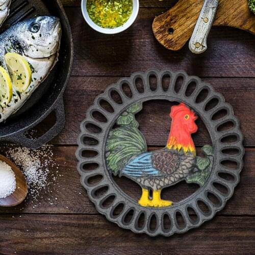 Intricately Carved Trivet Mat Multi-Use Iron Cast Cock Table Trivet Coaster Kitchen Tools Water-proof Non-Slip Thicken for Home