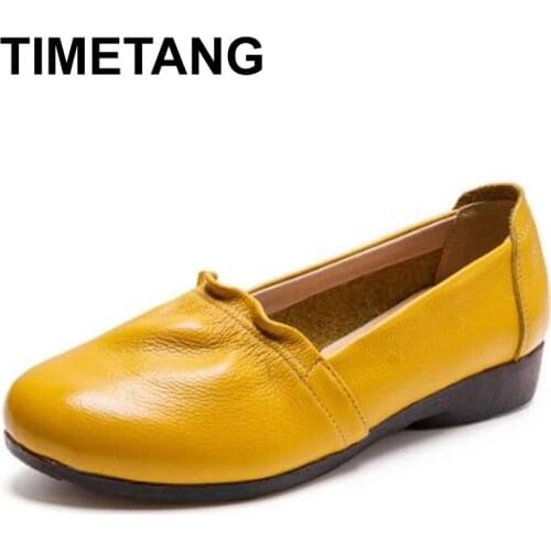TIMETANG Genuine Leather Flat Shoes Woman Loafers Cowhide Flexible Spring Casual Shoes Women Flats Women Work Shoes 2021