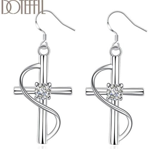 DOTEFFIL 925 Sterling Silver AAA Zircon Cross Earrings Charm Women Jewelry Fashion Wedding Engagement Party Gift