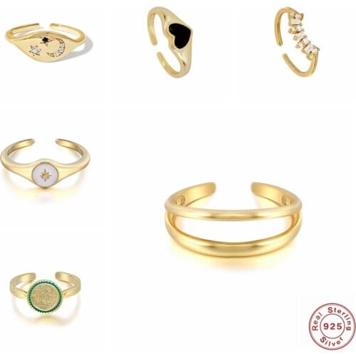 100% 925 Sterling Silver Korean Eight-Pointed Star Open Finger Rings For Girl Women Star Love Shape Adjustable Ring Fine Jewelry