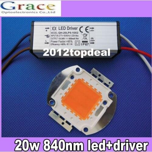 20W LED Waterproof Driver Supply + 20w full spectrum led grow 380-840nm
