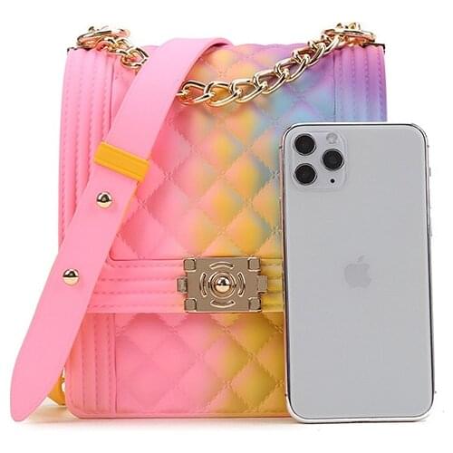 2020 Fashion Colorful Jelly Womens Shoulder Bag PVC Phone Purse Bag Handbags Ladies Diamond Lattic Rainbow Mini Messenger Bags