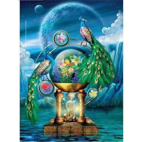 2021 New Arrivals 5D DIY Full Round Diamond Painting Moonlight Peacock Cross Stitch 3D Embroidery Mosaic Home Decor Gift Y587