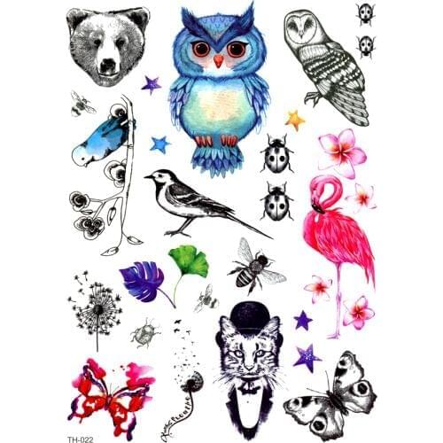 5pcs Little Cute Animals Waterproof Temporary Tattoos Men fruits Tatouage Temporaire Femme Birds Henna Tattoo Temporary tatoo