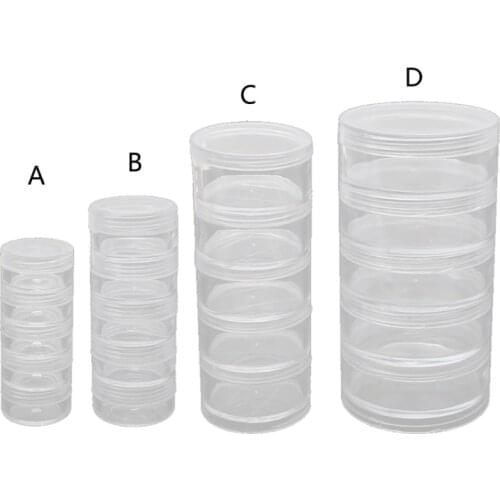 5 Layer Stackable Bead Containers Small Item Plastic Round Clear Storage Jar Box