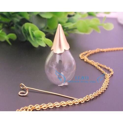 Free ship!!! round bottom 31*18mm water drop glass bubble dome with gold cap set