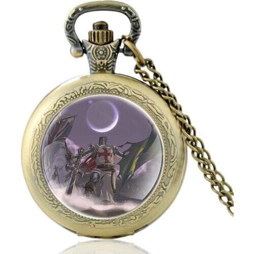 Brazil True Story of the Knights Templar Glass Cabochon Quartz Pocket Watch Retro Men Women Pendant Necklace Chain Clock
