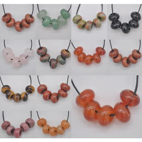 14MM Sandstone/Aventurine/Carnelian/Crystal/Howlite Stone GEM Hole Loose Bead Fit Charms Jewelry Bracelet Findings (5 pcs/lot)