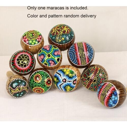 Wooden Maracas Coconut Shell Sand Hammer Shaker with Beautiful Patterns Percussion Musical Instrument Toys(Random Delivery)