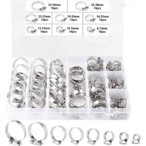 80/90/100 Pcs Single Ear Stepless Hose Clamps Assortment Kit Stainless Steel Cinches Ring Tools In Stock