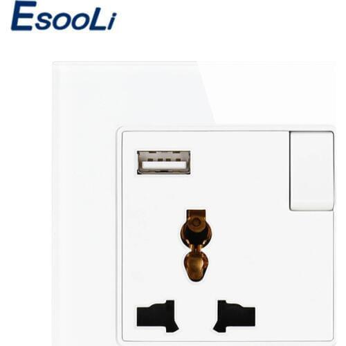 Esooli 3 Hole Universal Socket Switched With USB Charge Port For Mobile Output 5V 2.1A socket with switch