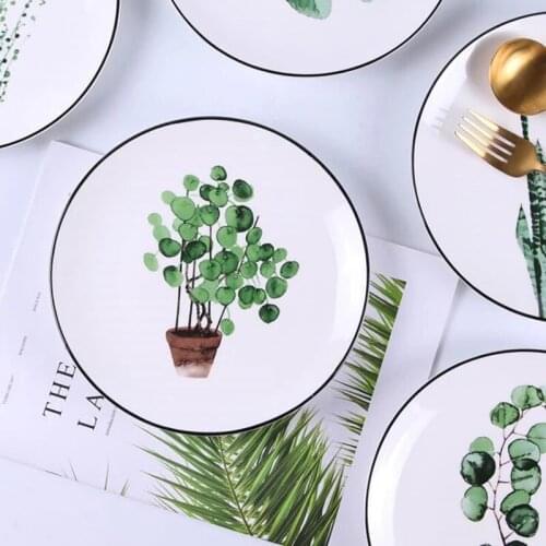 European creative green plant ceramic plate dinner porcelain dessert plate beef plate fruit plate food ceramic tableware