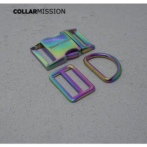 Engraved(metal buckle+Tri-Glid+D ring)for garment luggage backpack cat dog collar DIY accessory 8 Colours 15mm to 30mm 5 sizes