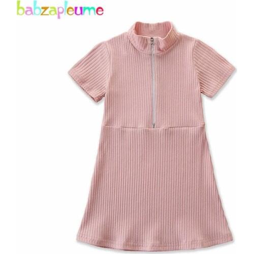 1-5Years/Baby Summer Girls Dresses Fashion Short Sleeve Cotton Zipper Solid A-Line Toddler Dress For Children Clothes BC1415