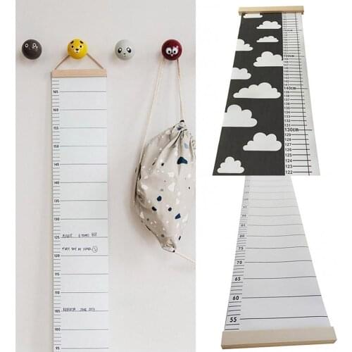 Nordic Children Height Ruler White/Cloud Pattern Canvas Hanging Growth Chart Hanging Design Kids Room Wall Decoration Home Decor