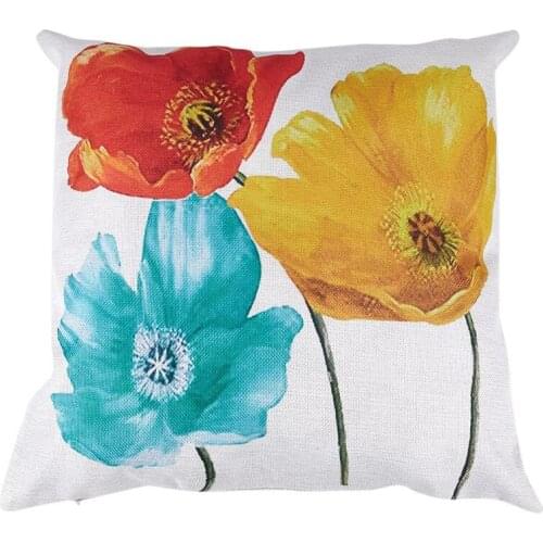 Flax Square Decorative Throw Pillow Case Cushion Cover Enchanting Beautiful Tricolor Red Yellow Blue Poppy Flowers Gift Annivers