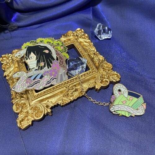 Yuri Demon Slayer Kimetsu No Yaiba Iguro Obanai Metal Badge Brooch Pin Cosplay