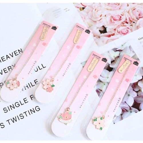 MINKYS 1PC Kawaii Sakura Cherry Blossoms Metal Bookmark Pendant Decorative Bookmark Gift School Office Stationery