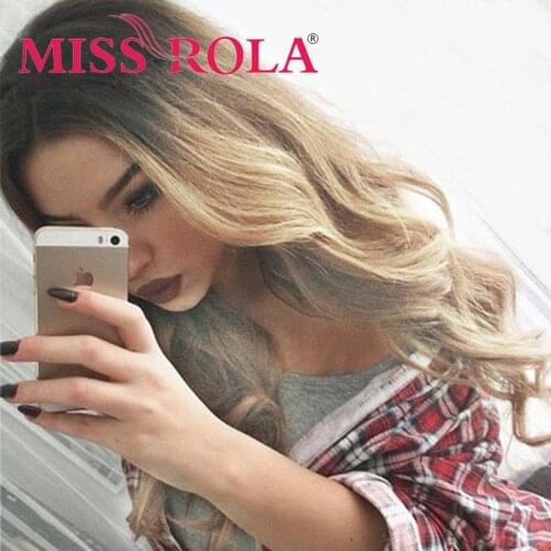 MISS ROLA Blonde Brown Synthetic Long Wavy Cosplay Party Wig for Women Middle Part Natural Daily Heat Resistant