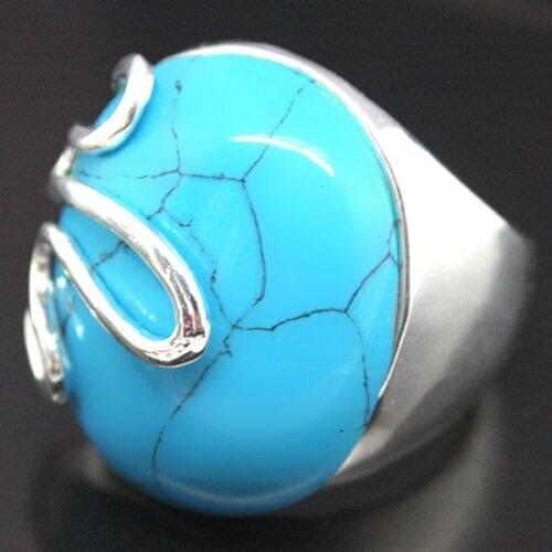 Fashion Women Mens 925 Sterling Silver Blue Turquoises Band Ring Jewelry
