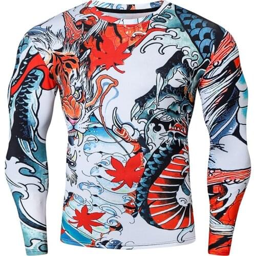 Fashion Men Chinese Style T-shirt Vintage Dragon Print Shirt Casual Streetwear Tops Fitness Running Cycling Clothes Size M-3XL