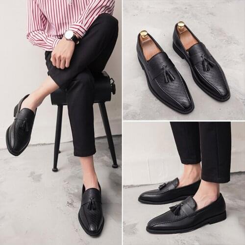 Spring and autumn mens formal shoes mens PU breathable tassel Mocha Western Italian dress shoes business office wedding shoes