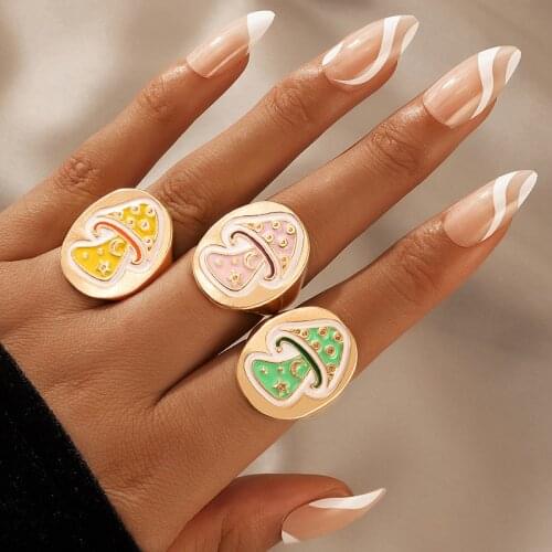 Tocona Colorful Mushroom Joint Ring Sets for Women New Trendy Gold Alloy Metal Dripping Oil Party Jewelry Gift Anillo 19839