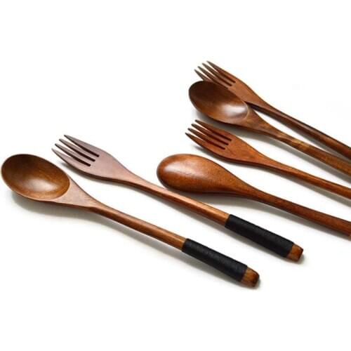 New Western Wooden Fork Spoon Kitchen Cooking Utensil Ice Cream Coffee Tea Soup Spoon Dinner Tableware Kitchen
