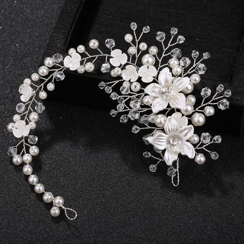 Bride Headband Pearl Floral Jewelry Women Wedding Hair Band Handmade Crystal Ceramic Flowers Wedding Headbands Hair Decoration