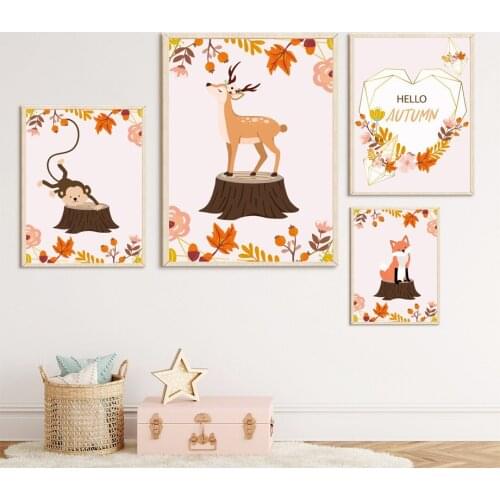 Deer Fox Monkey Bear Hedgehog Squirrel Autumn Wall Art Canvas Painting Nordic Posters And Prints Wall Pictures Kids Room Decor