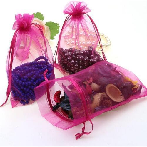 Wholesale 100pcs/lot 13x18cm Deep Pink Wedding Drawable Organza Voile Gift Packaging Bags Pouch For Jewelry