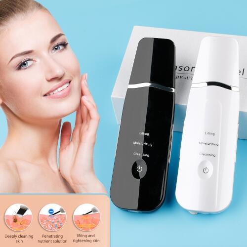 Rechargeable Ultrasonic Face Skin Scrubber Facial Cleaner Peeling Vibration Blackhead Removal Exfoliating Pore Cleaner Tools 1pc
