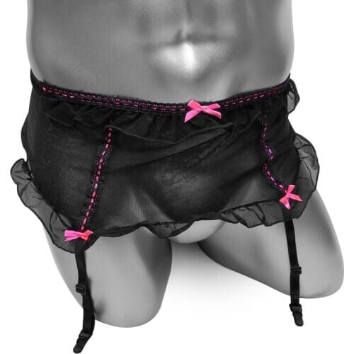 Sissy Skirted Garter Belts for stocking Ruffles Bowknot High Waist Adjustable Mens Sexy Lingerie suspenders Underwear Clubwear