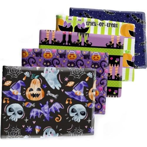 Bullet Polyester Fabric Printed Halloween Pumpink Cartoon Liverpool for DIY Hair Bow Scarf Home Textiles Materials 50*145cm