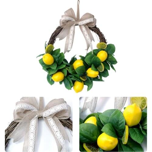 Realistic Lemon Green Leaves Wreath Holiday Supplies Garland Hanging Pendant Party Festival Decoration Fall Wreath