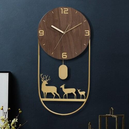 Luxury Large Wall Clock Wood Metal Gold Living Room Pendulum Clocks Wall Creative Deer Head Reloj De Pared Gold Bird Home Decor
