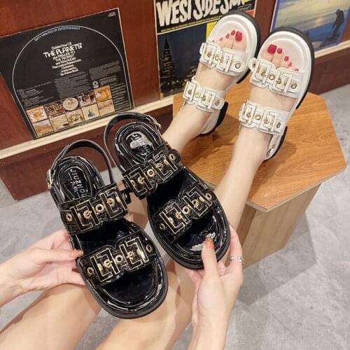 Casual Sandals Women Leather Platform Shoes Slingback Metal Buckles Summer Beach Ladies Flats Handmade 202131