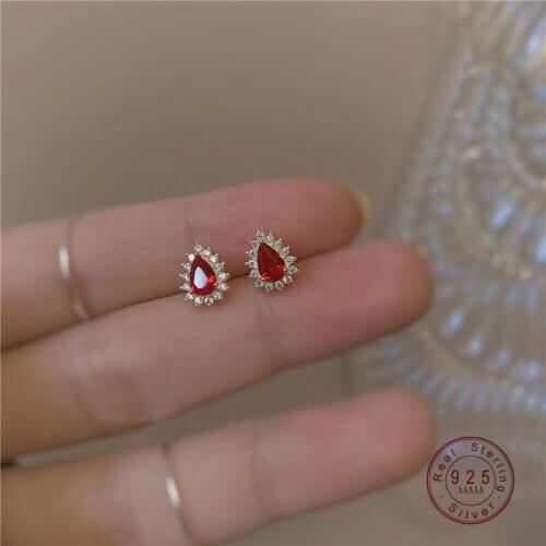 925 Sterling Silver Korean Water Drop Crystal Stud Earrings Women Sweet Romantic Dating Jewelry Accessories 2021
