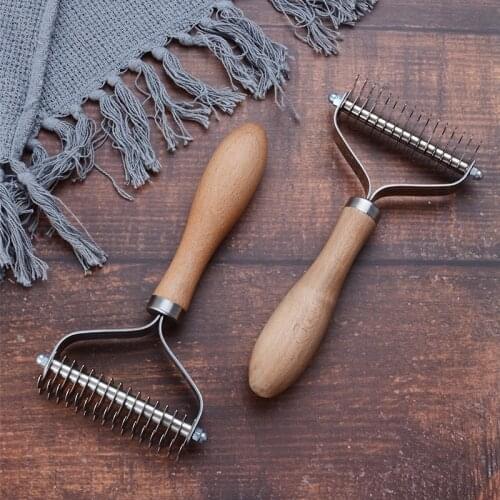 Pet Grooming Brush Dog Combs Stainless Steel 2 Sided Dematting Tool Undercoat Rake Deshedding Brush Removing Knots for Cats Dogs