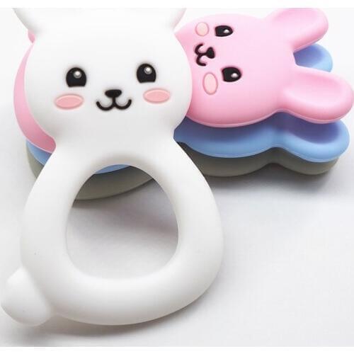 Chenkai 1pc Silicone Rabbit Teether DIY Baby Chewing Pendant Nursing Sensory Bunny Teething Pacifier Dummy Jewelry Animal Toy