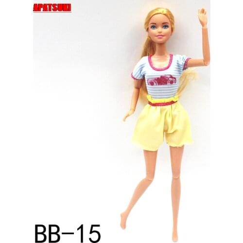 Blue Yellow Fashion Doll Clothes Set For Barbie Doll Outfits 1/6 Dolls Accessories Striped Shirt Top & Shorts Kids Toys