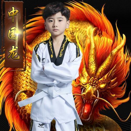 Dragon Embroidery Taekwondo uniforms Children Adult Long Sleeves taekwondo Training doboks
