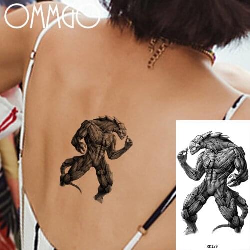 OMMGO Waterproof Monster Muscle Temporary Tattoos For Men Sticker Fierce Fake Tattoo Custom Tatoos Body Art Arm Black Dragon