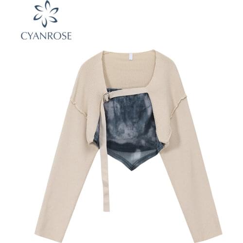 Womens Cropped Sweaters 2020 Autumn Winter Long Sleeve Knitting Sweater Casual Femme Chic Design Pullover High Street Lady Tops