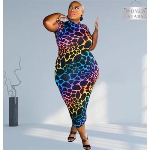 Plus Size 4xl 5xl Women Clothing Summer Casual Sexy Printing Wrap Hip Tight Long Dress Fashionable Outfit Wholesale Dropship