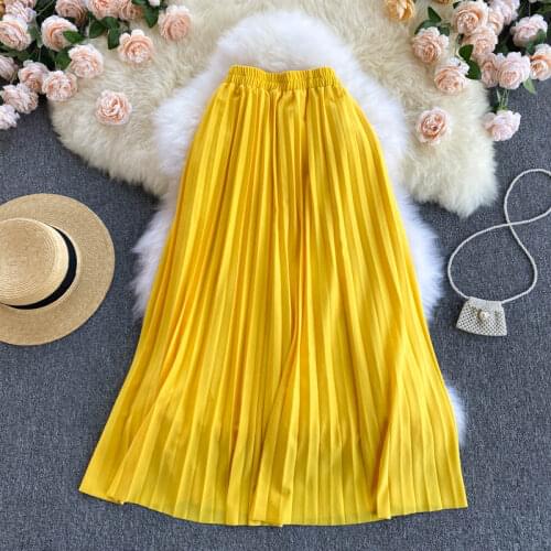 Summer new yellow Dress High waist all-match mid-length age reducing skirt Korean casual dresses for women 2021