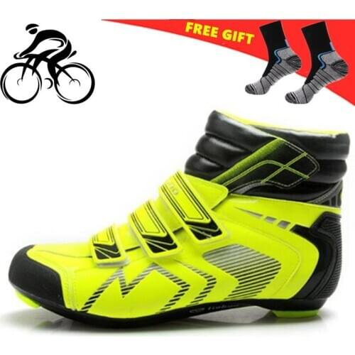TIEBAO Winter Road Cycling Shoes Green Sapatilha Ciclismo Warmer Outdoor Snow Bicycle Boots Self-Locking Superstar Men Sneakers