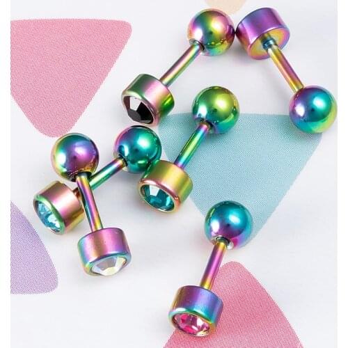 1pair Crystal Stud Earrings Gem Ear Studs Stainless Steel Rainbow Tragus Cartilage Helix Piercing for Women Body Jewelry Earings